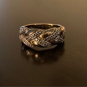 Bold .925 Sterling Silver Gold Vermeil Diamond Chip Band Ring | Size 6.5